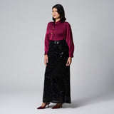 Black Sequins Long Skirt by MS. READ, plus size skirt in UK 12–22