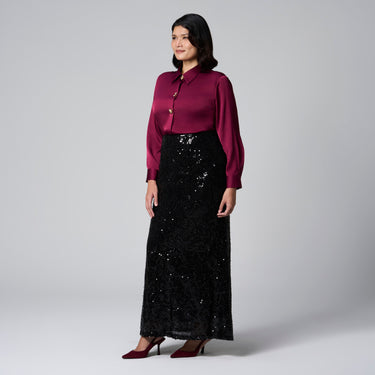 Black Sequins Long Skirt by MS. READ, plus size skirt in UK 12–22