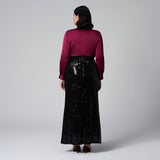 Black Sequins Long Skirt by MS. READ, plus size skirt in UK 12–22