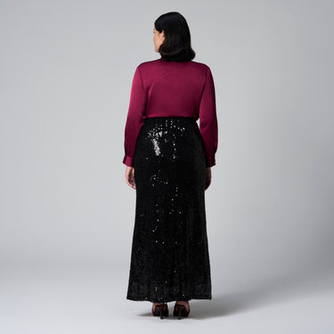 Black Sequins Long Skirt by MS. READ, plus size skirt in UK 12–22
