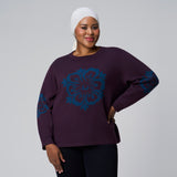 Purple Floral Emblem Sweater by MS. READ, plus size sweater in UK 12–24