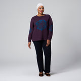Purple Floral Emblem Sweater by MS. READ, plus size sweater in UK 12–24