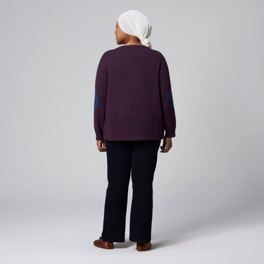 Purple Floral Emblem Sweater by MS. READ, plus size sweater in UK 12–24