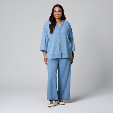 Blue Diamante V-Neck Top by MS. READ, plus size top in UK 12–24