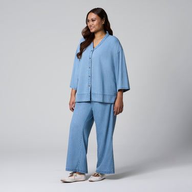 Blue Diamante V-Neck Top by MS. READ, plus size top in UK 12–24