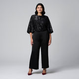 Black Satin Wide Leg Pants by MS. READ, plus size pants in UK 12–22