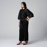 Black Satin Wide Leg Pants by MS. READ, plus size pants in UK 12–22