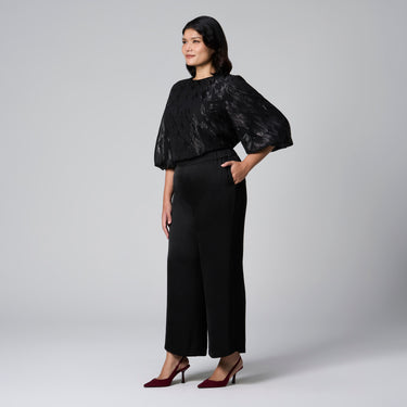 Black Satin Wide Leg Pants by MS. READ, plus size pants in UK 12–22