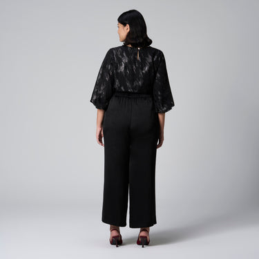 Black Satin Wide Leg Pants by MS. READ, plus size pants in UK 12–22