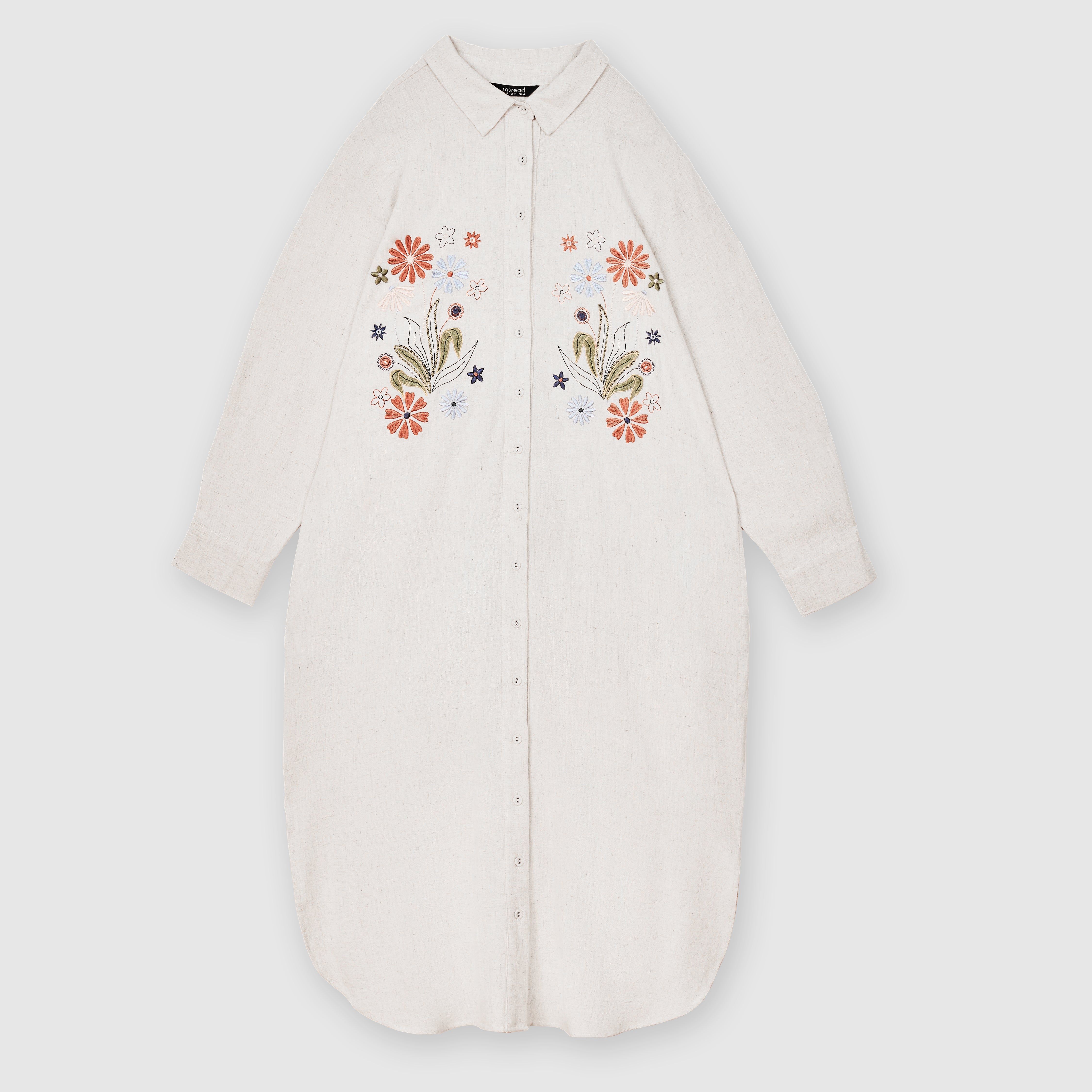 Linen Embroidered Shirt Dress